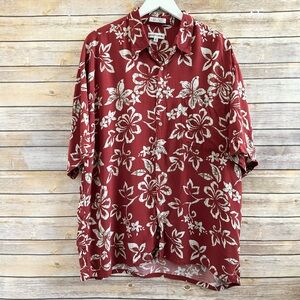 Pierre Cardin Shirt Men’s Size XL Red Floral Short Sleeve Button Down